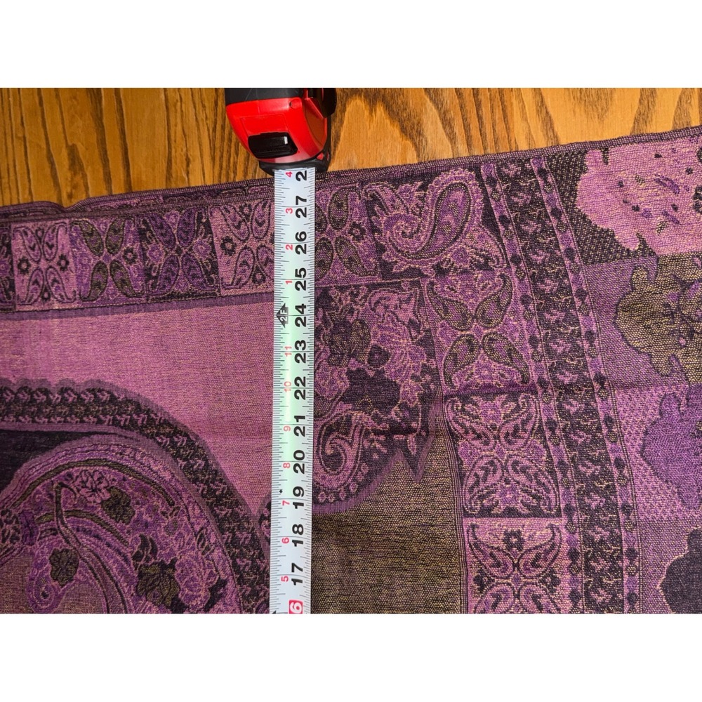 Elegant Paisley Pashmina Scarf Wrap Purple Gold Fringe Accent - Picture 8 of 8